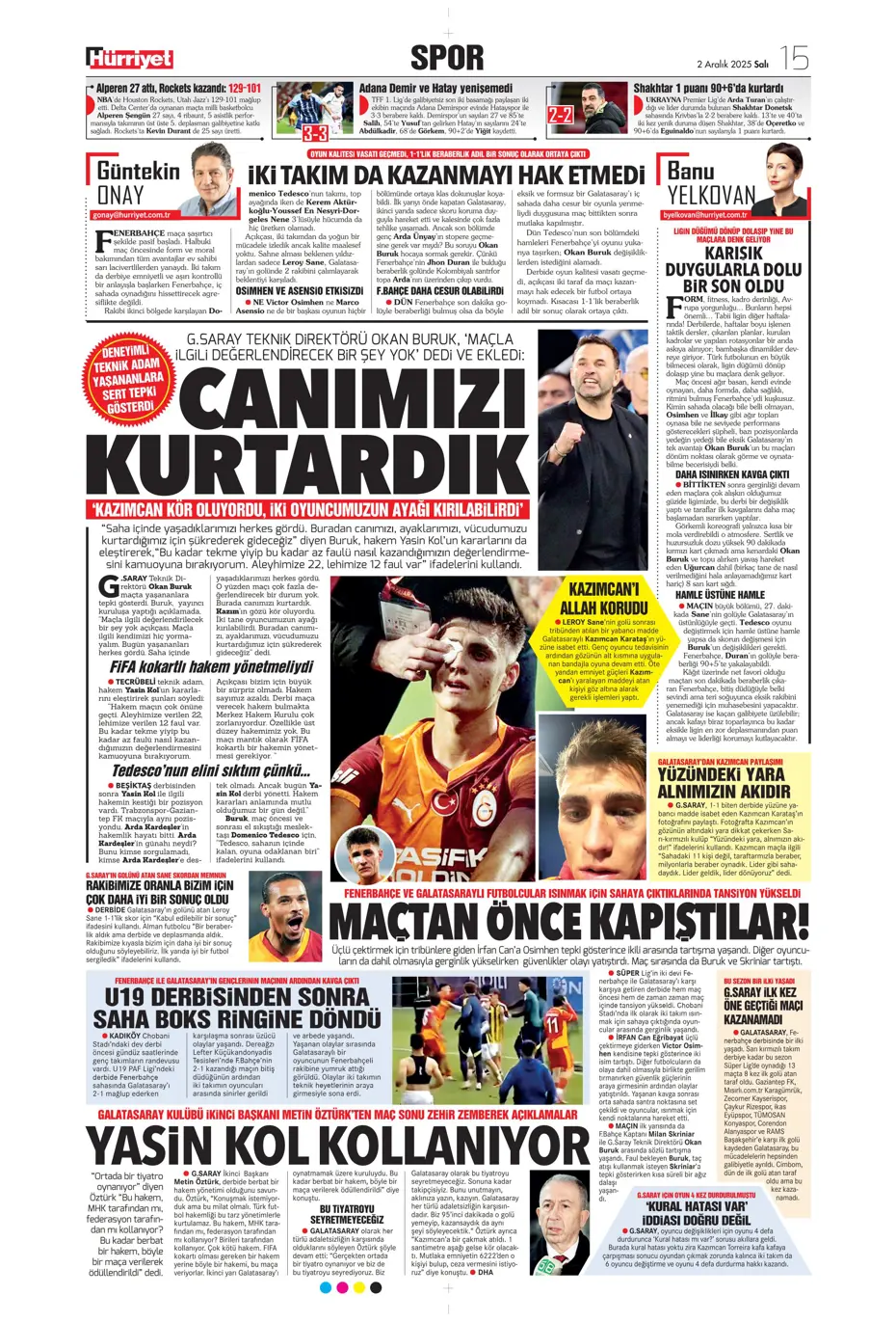 "90+5'te Galatasaray'ı dur'Duran' kafa" | Sporun manşetleri - 21