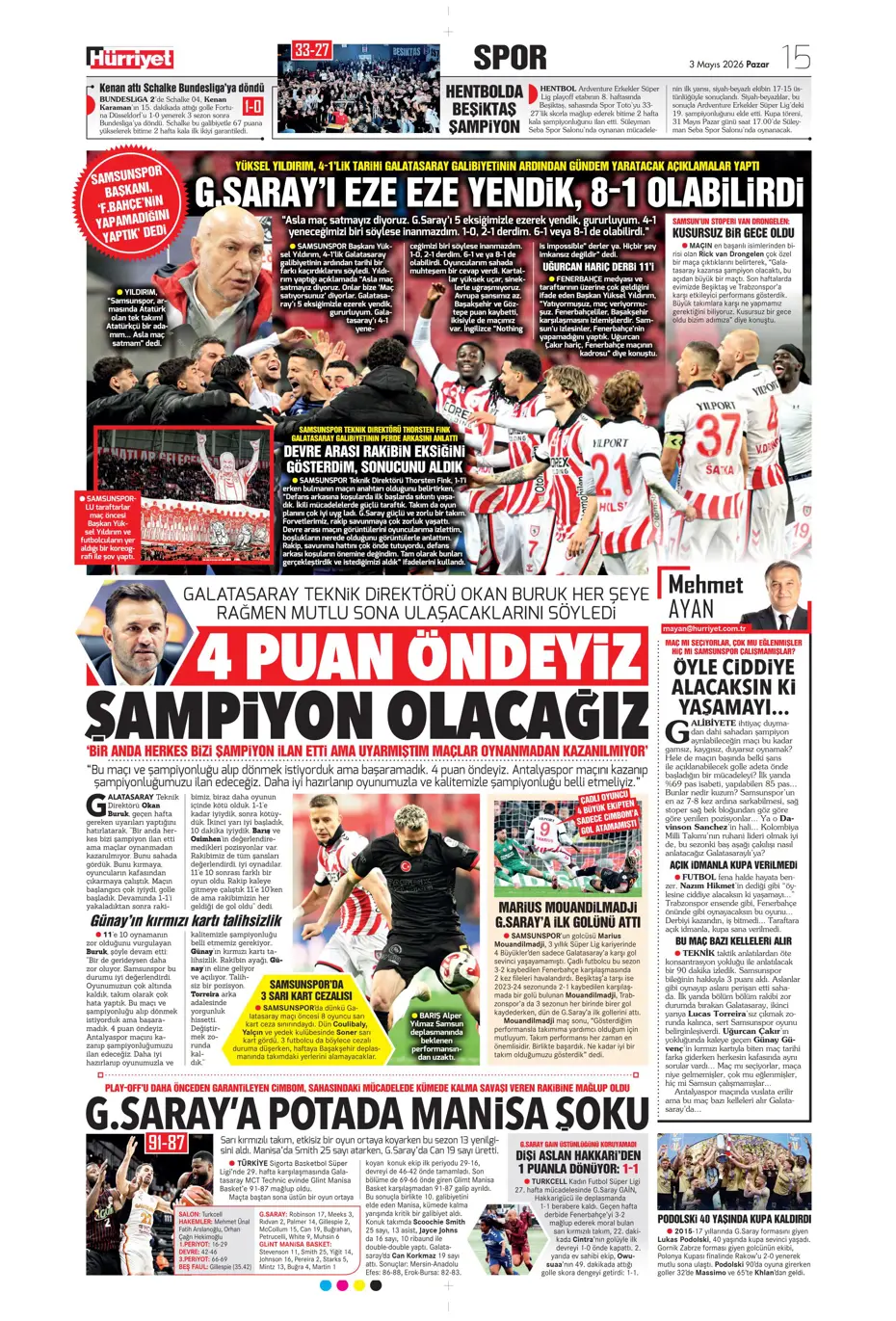 Galatasaray dördüncüyü ararken dört yedi | Sporun manşetleri - 16 Galatasaray dördüncüyü ararken dört yedi | Sporun manşetleri - 16