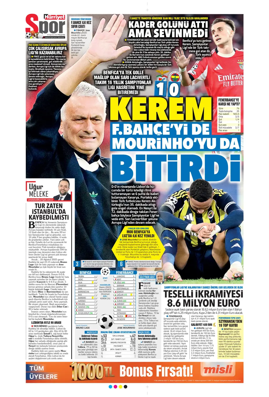 "Kerem Fenerbahçe'yi de Mourinho'yu da bitirdi" | Sporun manşetleri - 18