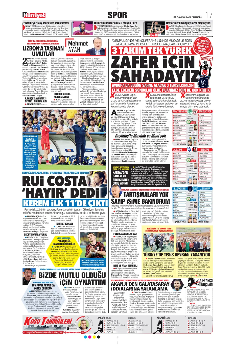 "Benfica'yı Kadıköy'de salladık ama yıkamadık" | Sporun manşetleri - 18