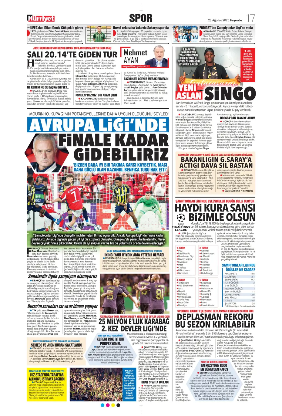 "Kerem Fenerbahçe'yi de Mourinho'yu da bitirdi" | Sporun manşetleri - 17