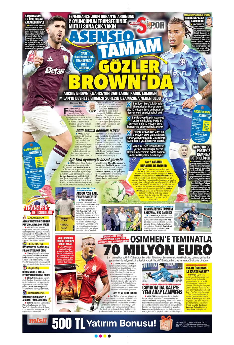 "Asensio ve Skriniar birlikte geliyor" | Sporun manşetleri - 17