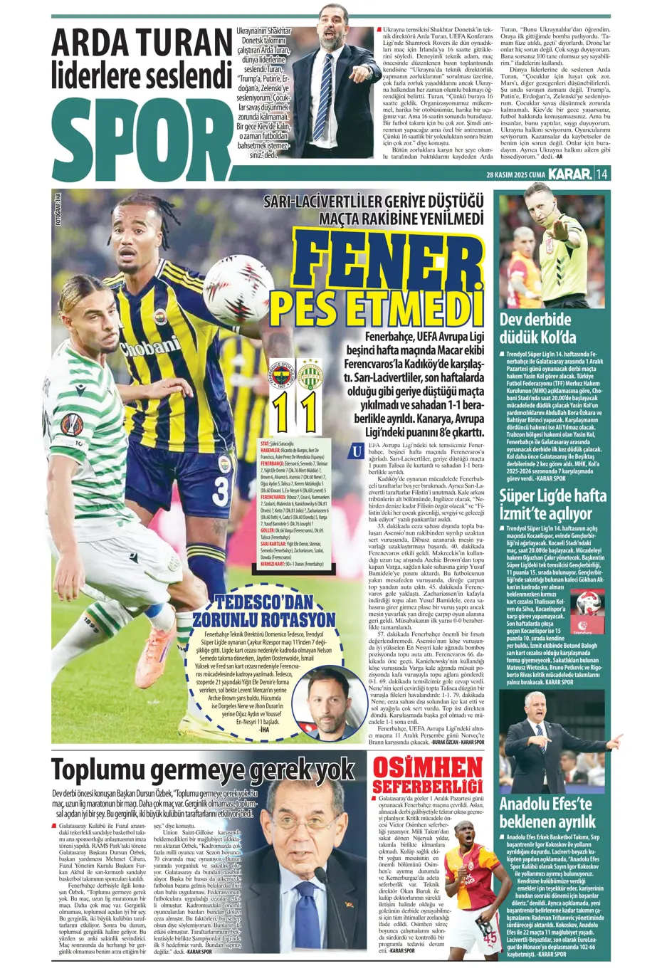 "Avrupa'nın lideri Samsunspor" | Sporun manşetleri - 15