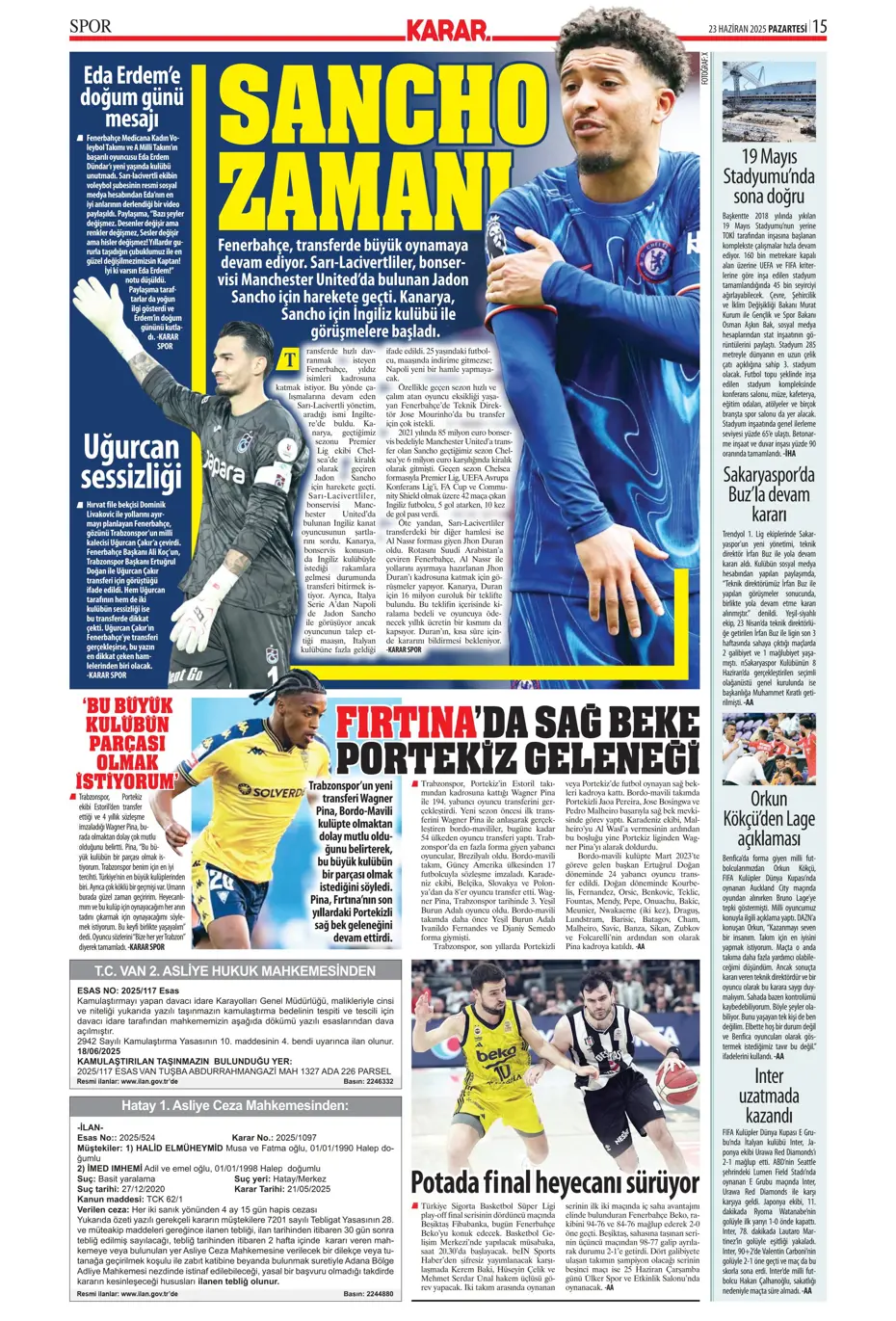 "Fenerbahçe'den Jadon Sancho bombası" | Sporun manşetleri - 15