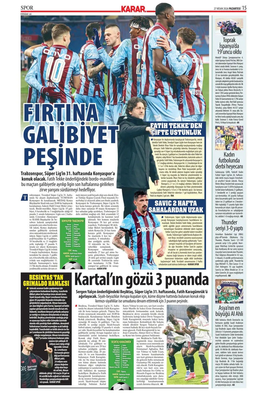 "Aslan Fener'i 7 bitirdi" | Sporun manşetleri - 27 "Aslan Fener'i 7 bitirdi" | Sporun manşetleri - 27