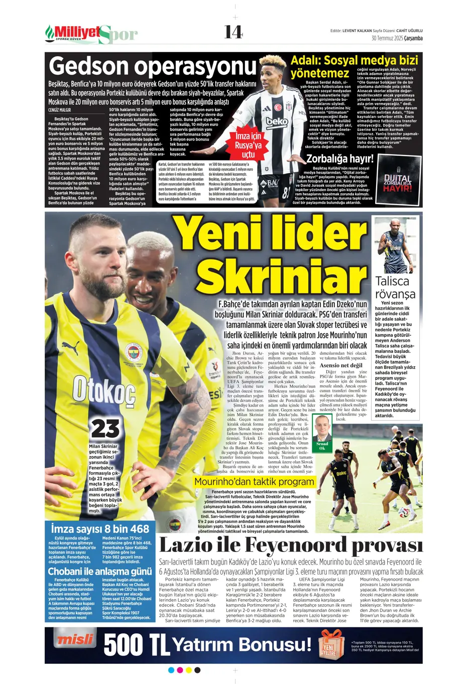 "Beşiktaş'ta Sergen Yalçın ve Mancini bombası" | Sporun manşetleri - 14