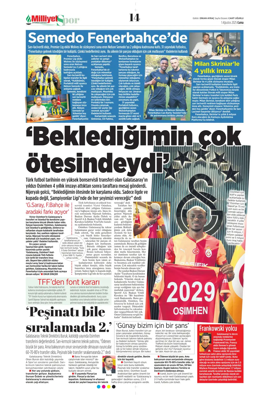 "Ederson için geri sayım" | Sporun manşetleri - 16