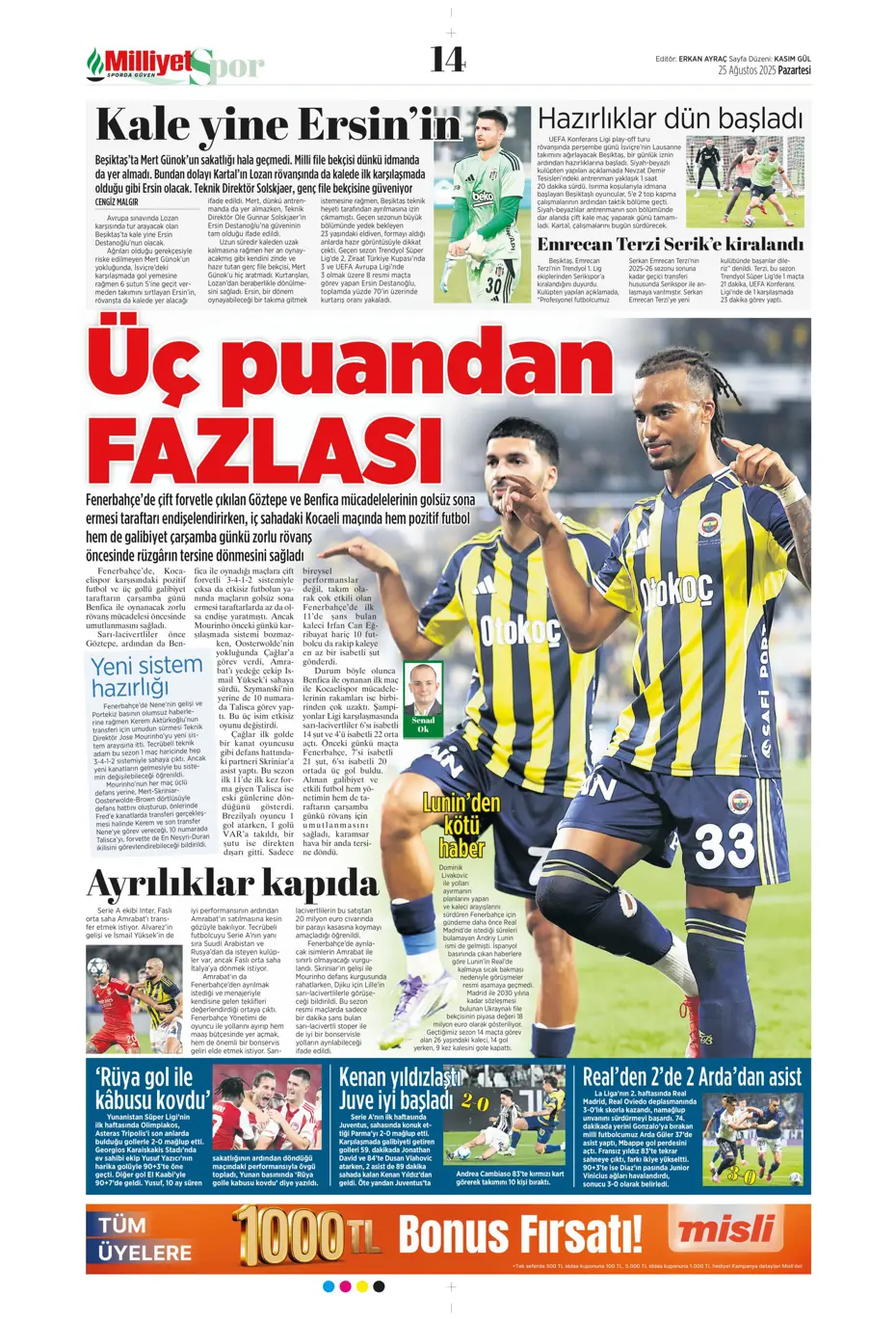 "Fenerbahçe'de Youri Tielemans tamam" | Sporun manşetleri - 17