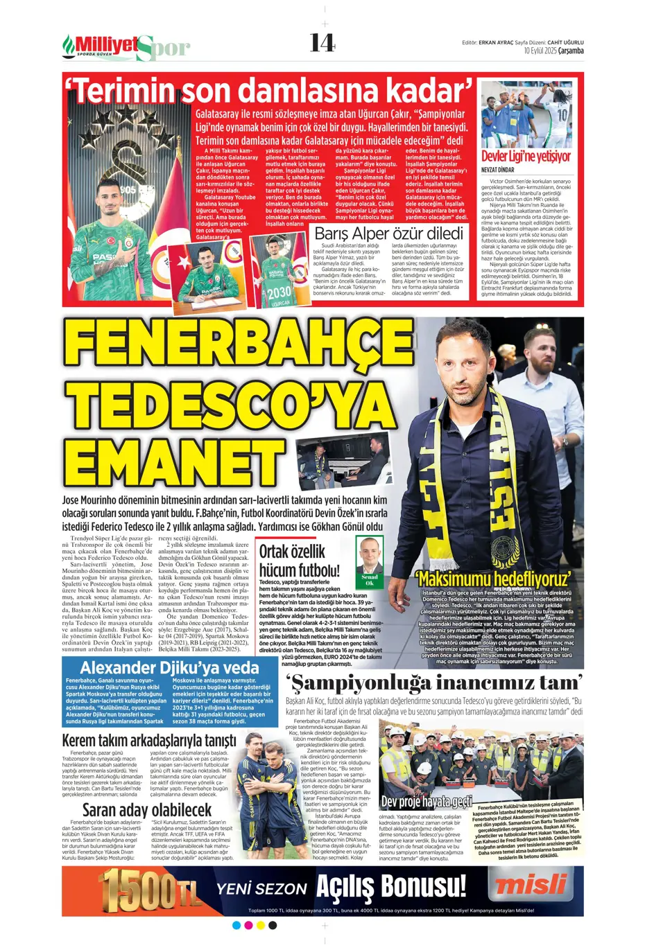 "Mühendislik harikası Domenico Tedesco" | Sporun manşetleri - 11
