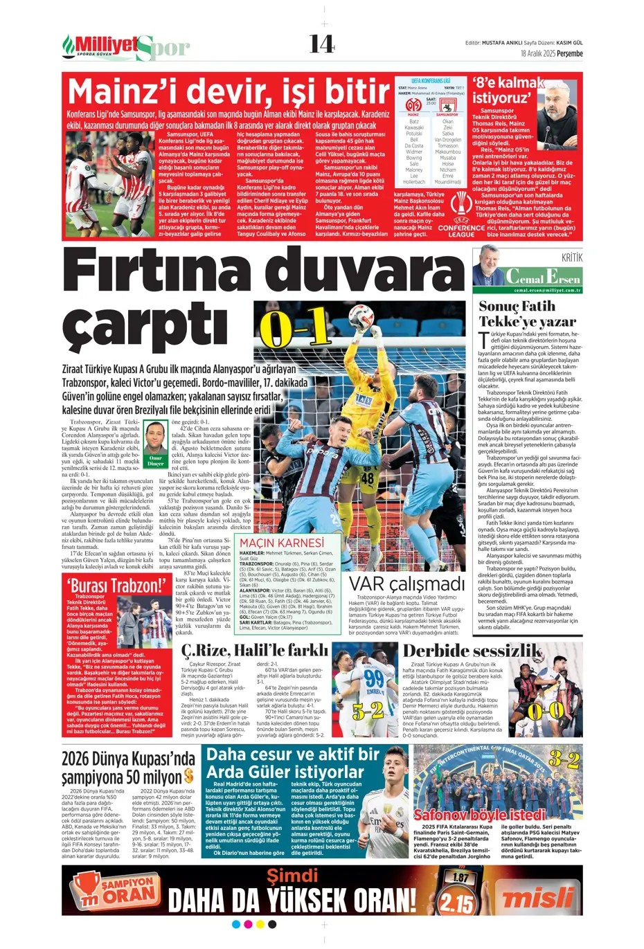 "Talisca'da büyük tehlike" | Sporun manşetleri - 23