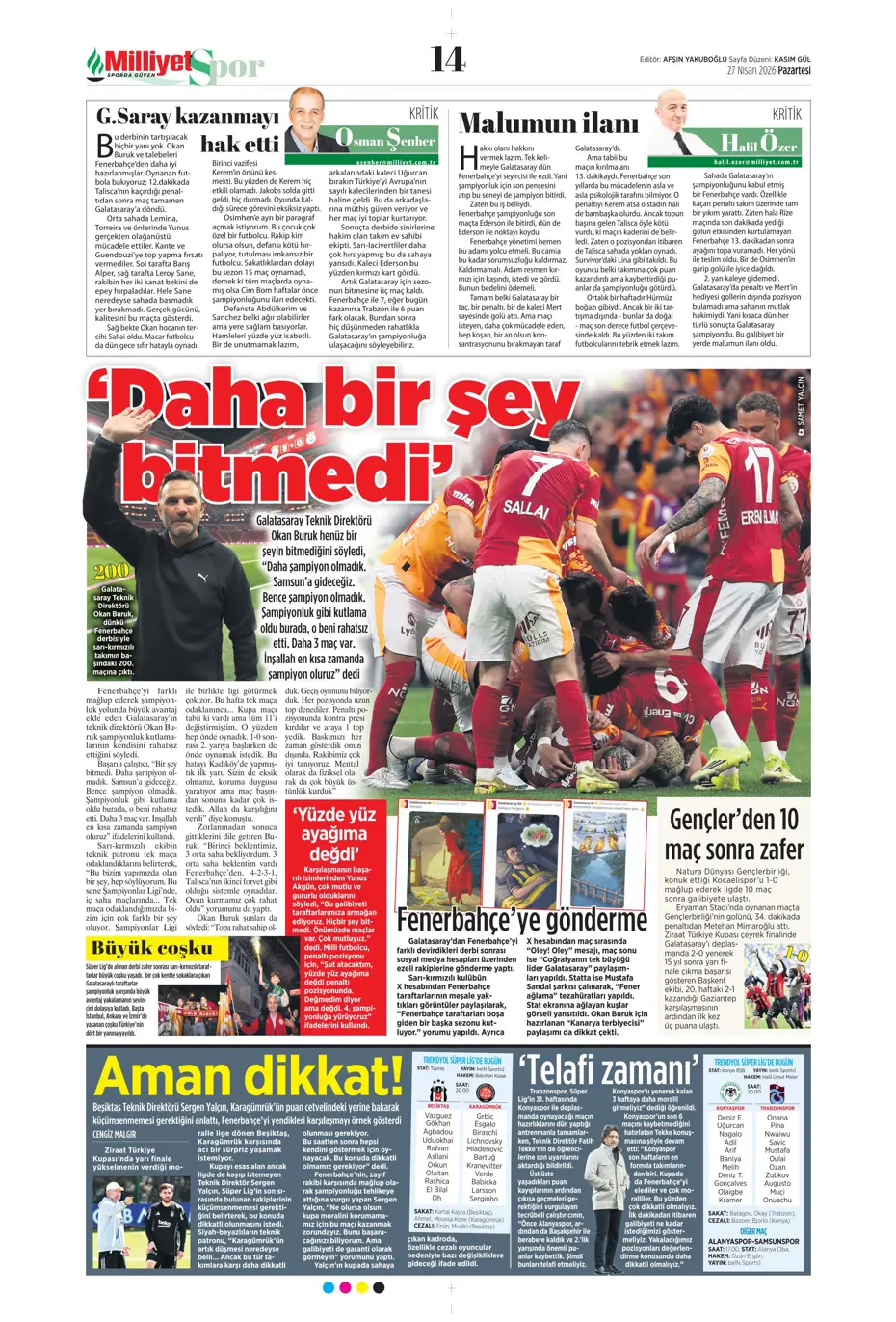 "Aslan Fener'i 7 bitirdi" | Sporun manşetleri - 38 "Aslan Fener'i 7 bitirdi" | Sporun manşetleri - 38