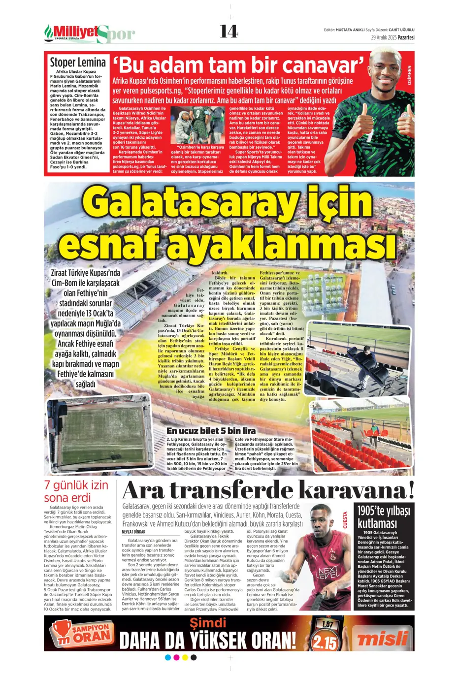 "Fenerbahçe'nin büyük umutlarla transfer ettiği isim Galatasaray'a" | Sporun manşetleri - 30