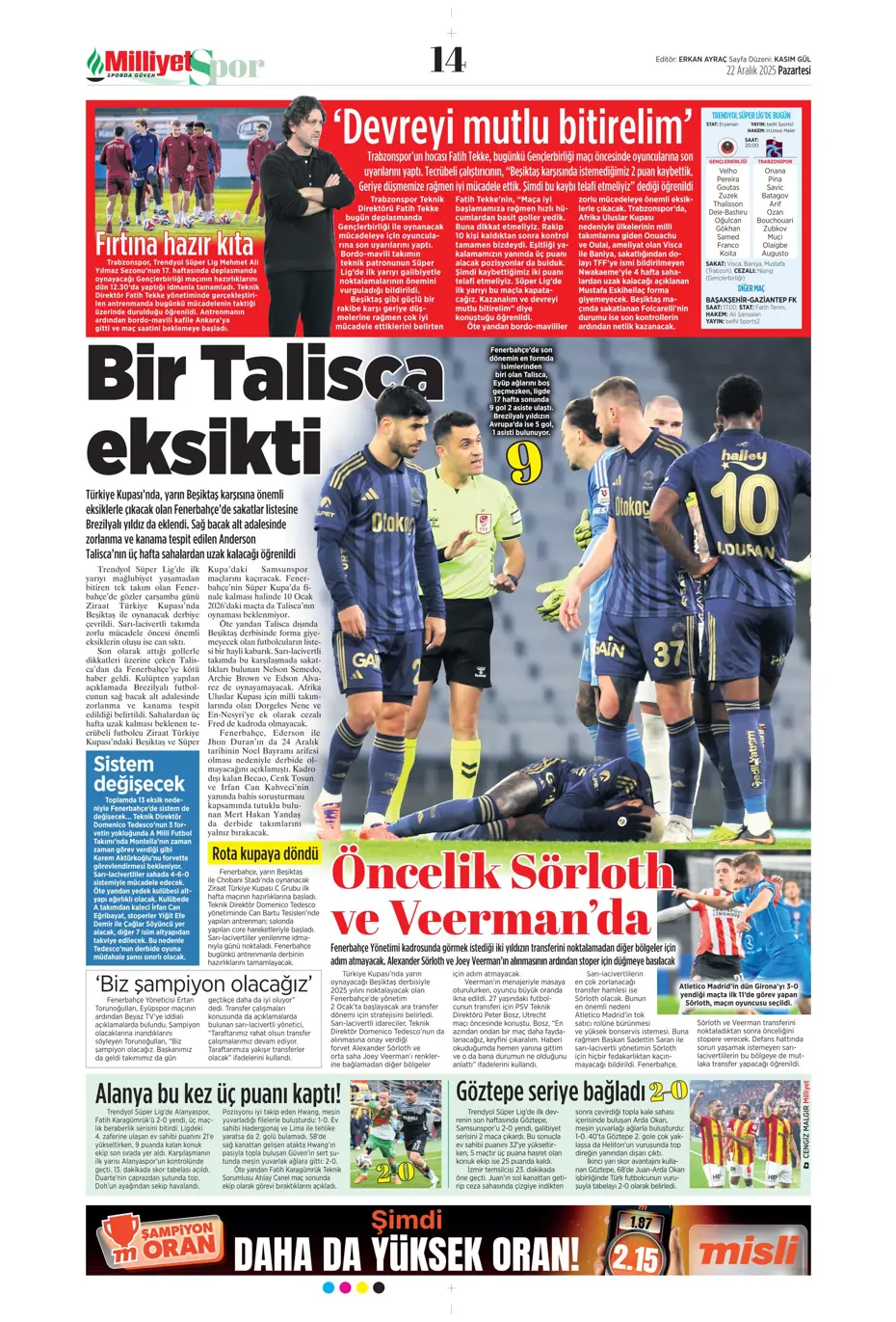 "Fenerbahçe'de 2 isim takımdan ayrılıyor: 35 milyon euro" | Sporun manşetleri - 35