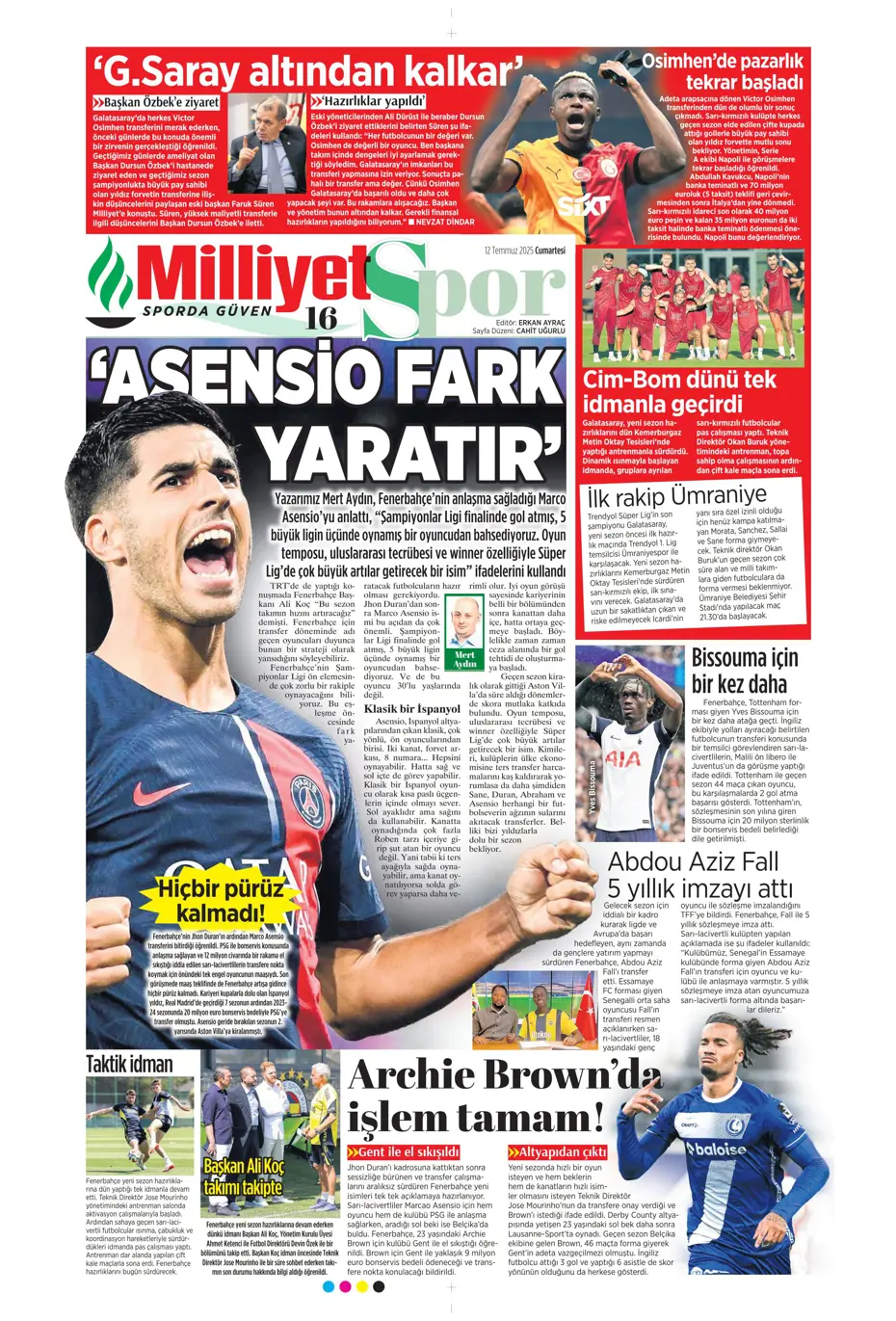 "Asensio ve Skriniar birlikte geliyor" | Sporun manşetleri - 12