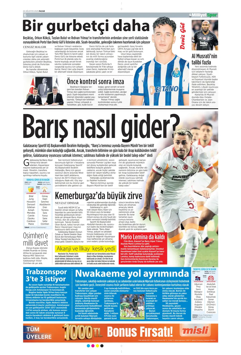 "Galatasaray'a üçlü piyango" | Sporun manşetleri - 23