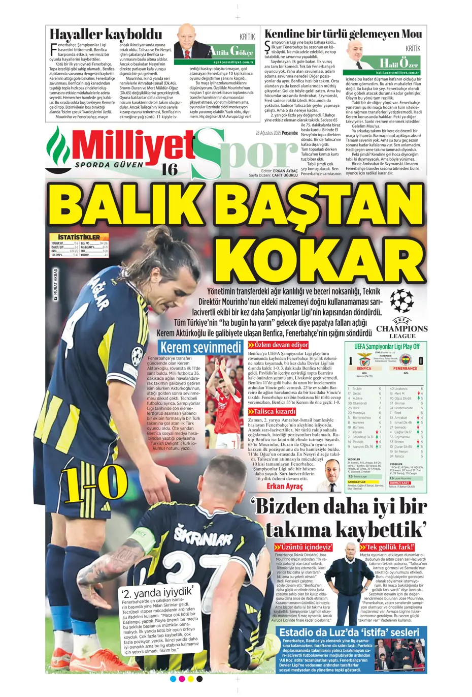 "Kerem Fenerbahçe'yi de Mourinho'yu da bitirdi" | Sporun manşetleri - 13