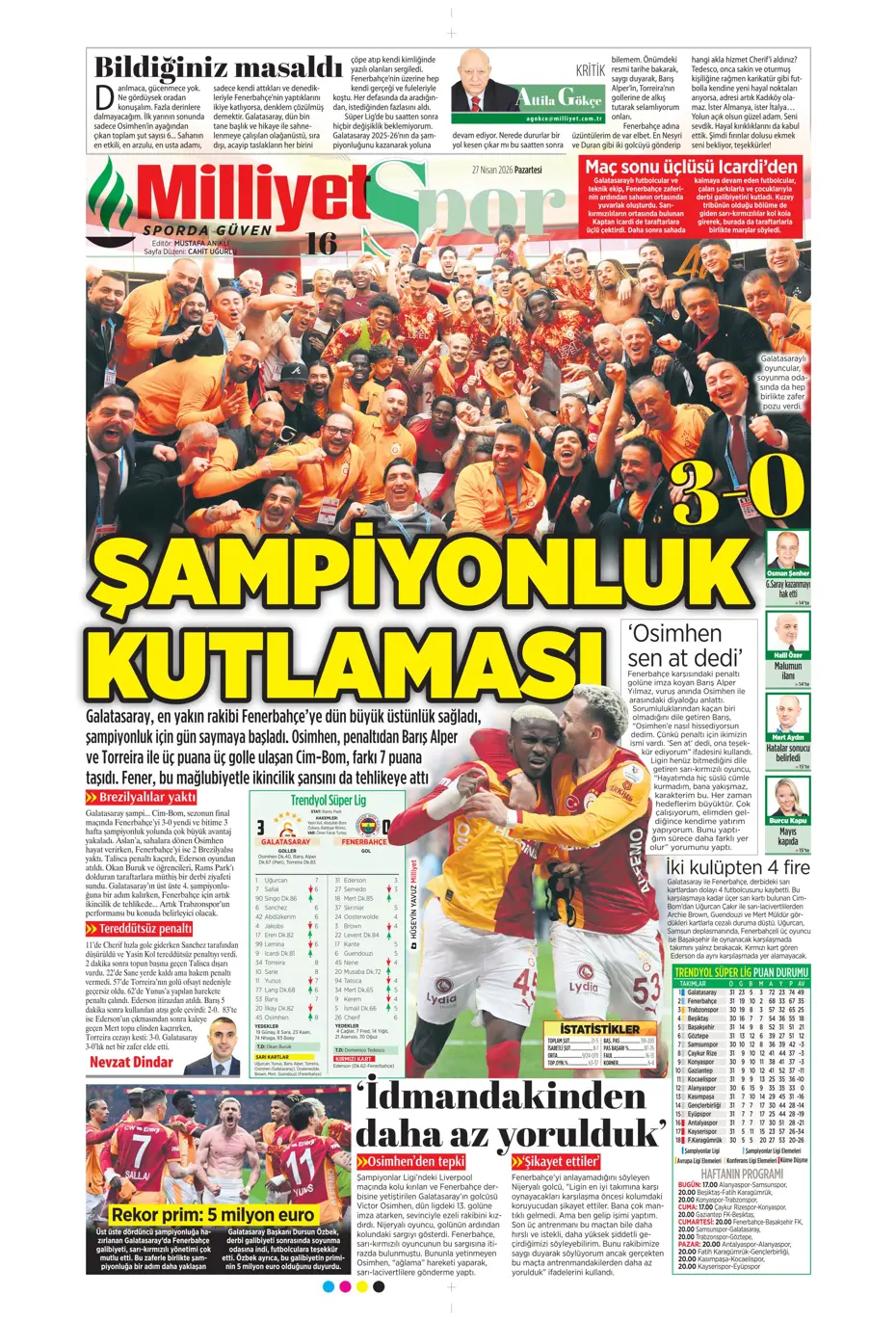 "Aslan Fener'i 7 bitirdi" | Sporun manşetleri - 36 "Aslan Fener'i 7 bitirdi" | Sporun manşetleri - 36