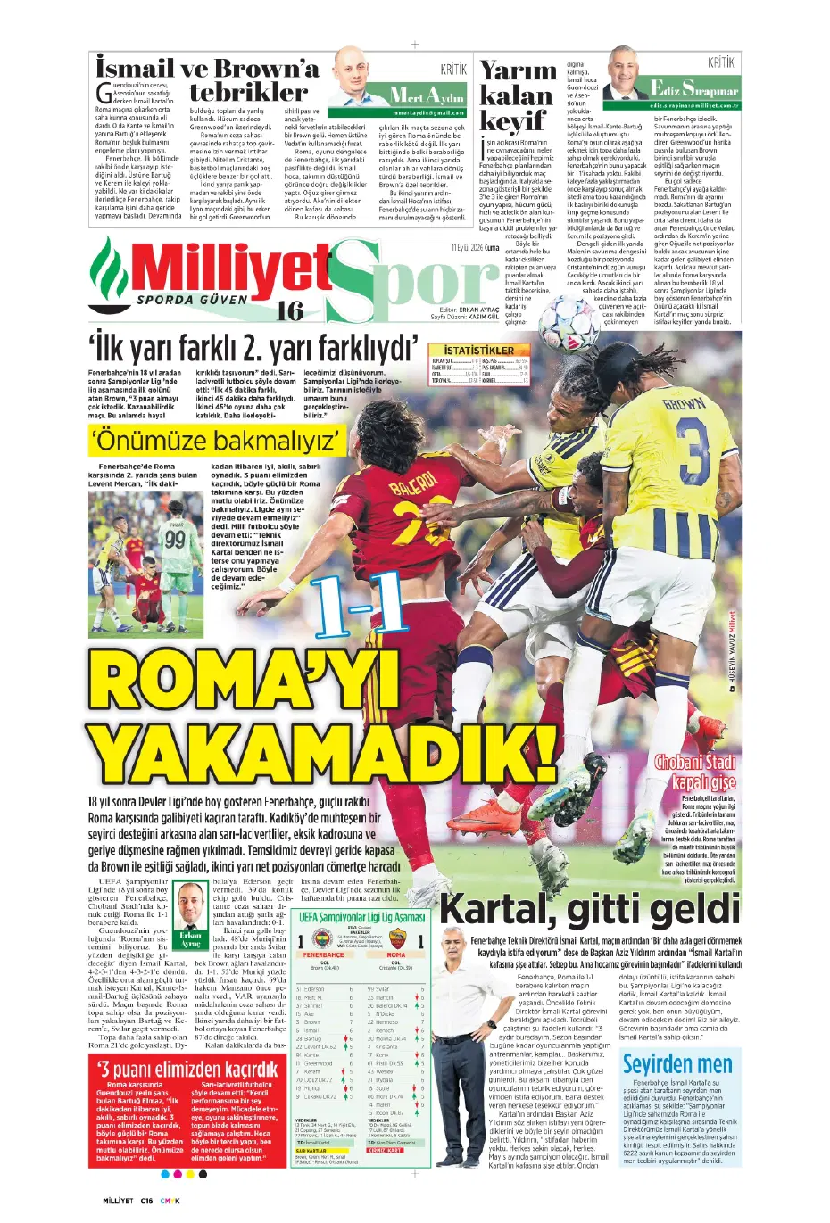 "İsmail Kartal gitti, geldi" | Sporun manşetleri - 19