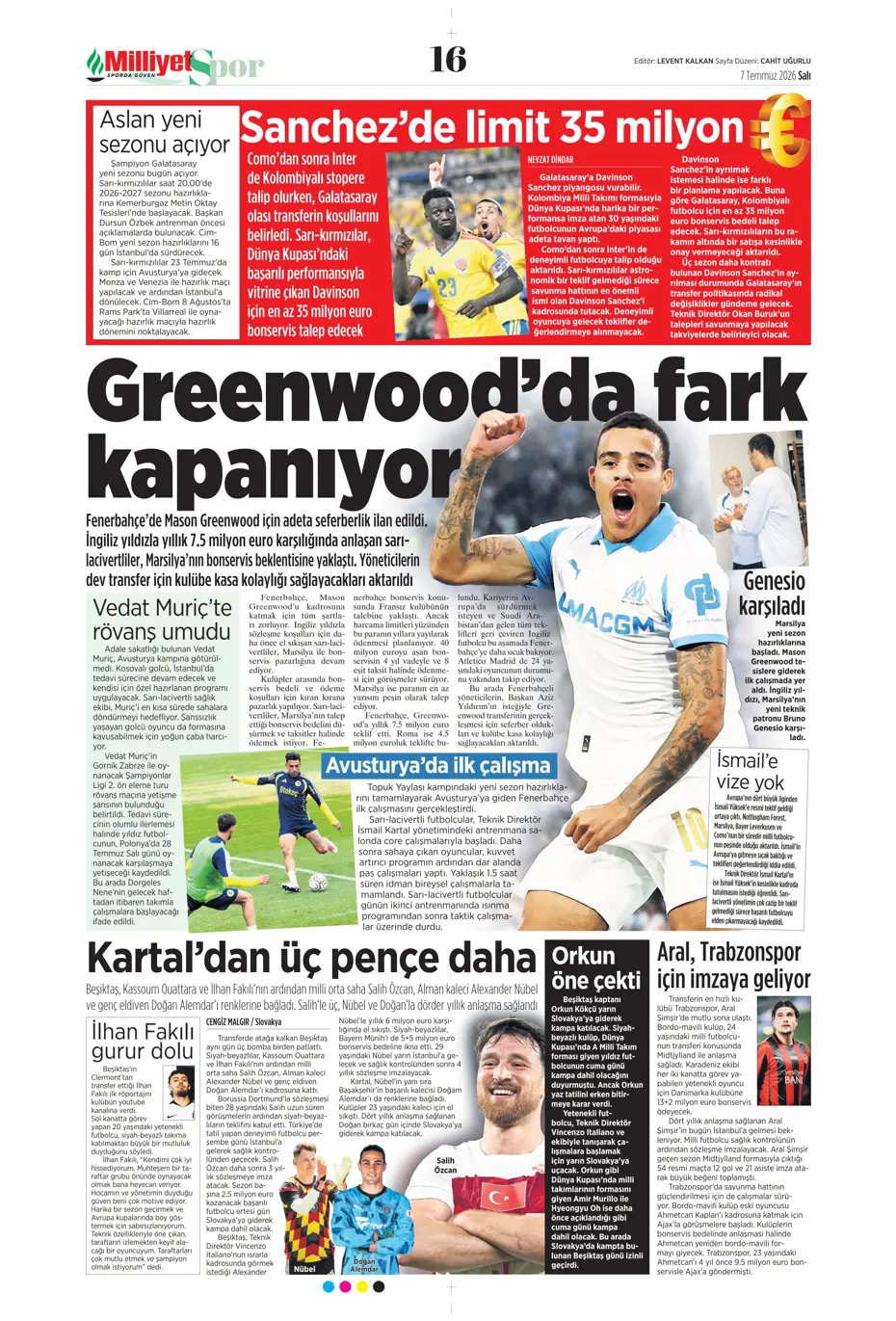 "Ve Greenwood, Fenerbahçe'de" | Sporun manşetleri - 20