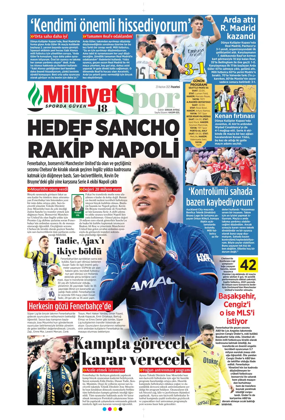 "Fenerbahçe'den Jadon Sancho bombası" | Sporun manşetleri - 12
