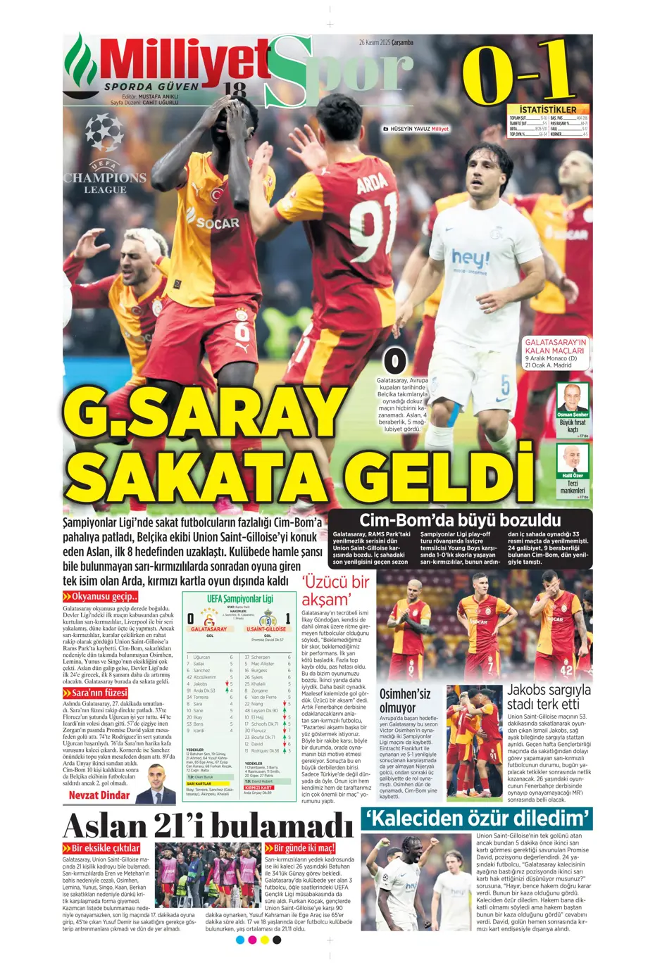"Galatasaray Şampiyonlar Ligi'nde sakata geldi" | Sporun manşetleri - 14
