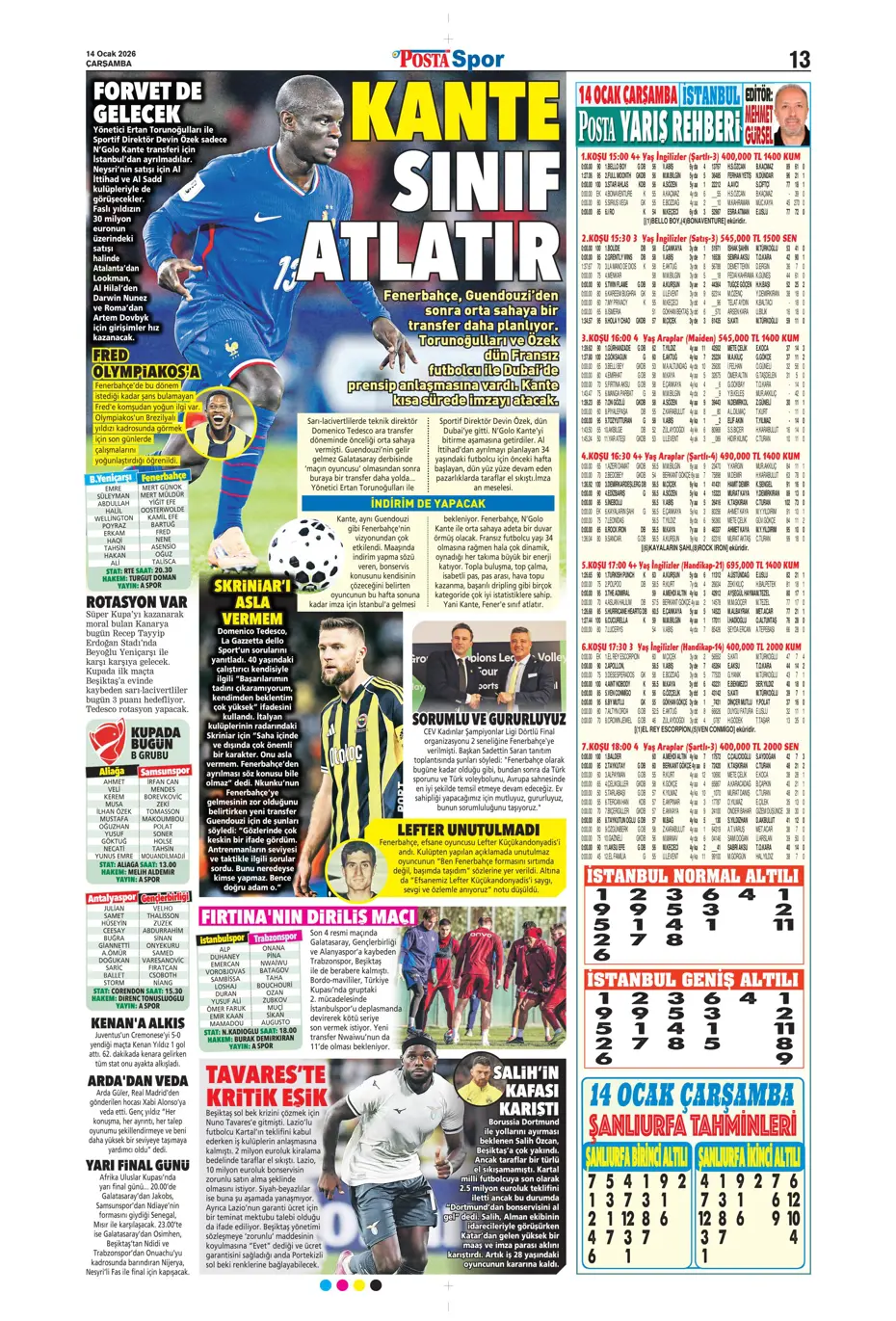 "N'Golo Kante Fenerbahçe'de" | Sporun manşetleri - 13