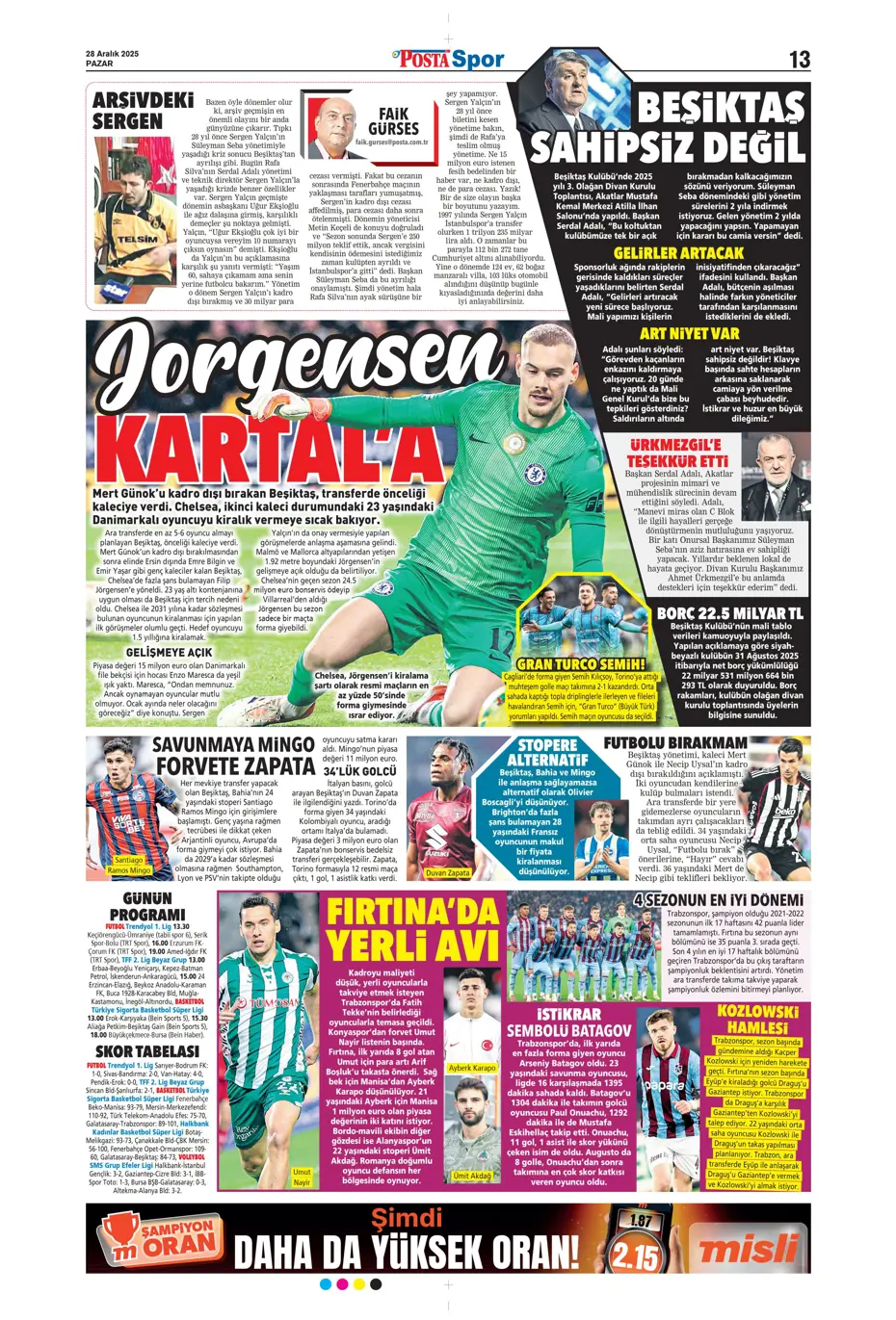 "Fenerbahçe'ye Szymanski piyangosu: Kabul ettiler" | Sporun manşetleri - 11 "Fenerbahçe'ye Szymanski piyangosu: Kabul ettiler" | Sporun manşetleri - 11