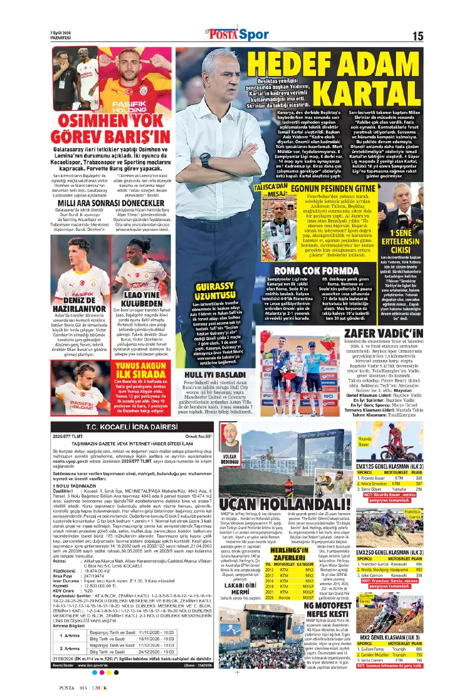 "İsmail Kartal'ın kader virajı" | Sporun manşetleri - 9
