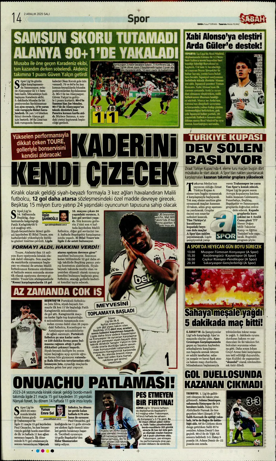 "90+5'te Galatasaray'ı dur'Duran' kafa" | Sporun manşetleri - 10