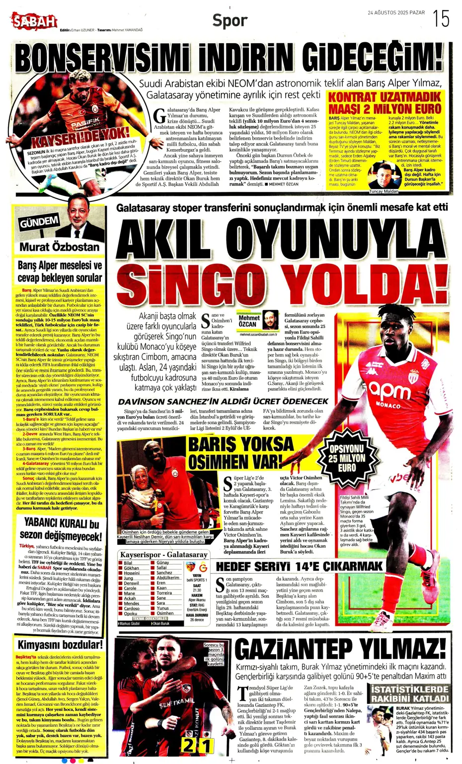 "Galatasaray'a üçlü piyango" | Sporun manşetleri - 13
