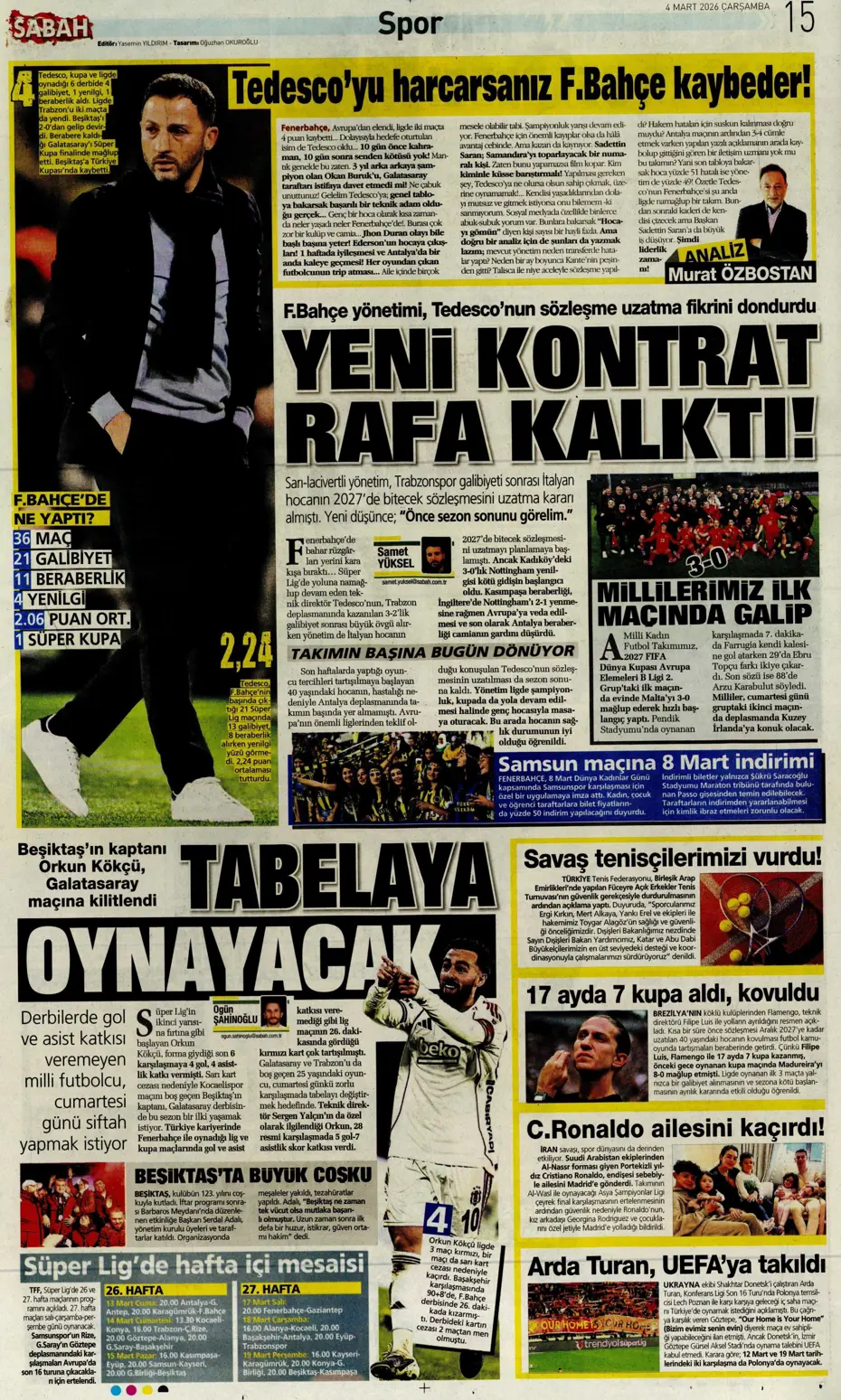 "Anlaşma tamam, sezon sonunda Fenerbahçe'den ayrılıyor" | Sporun manşetleri - 29 "Anlaşma tamam, sezon sonunda Fenerbahçe'den ayrılıyor" | Sporun manşetleri - 29