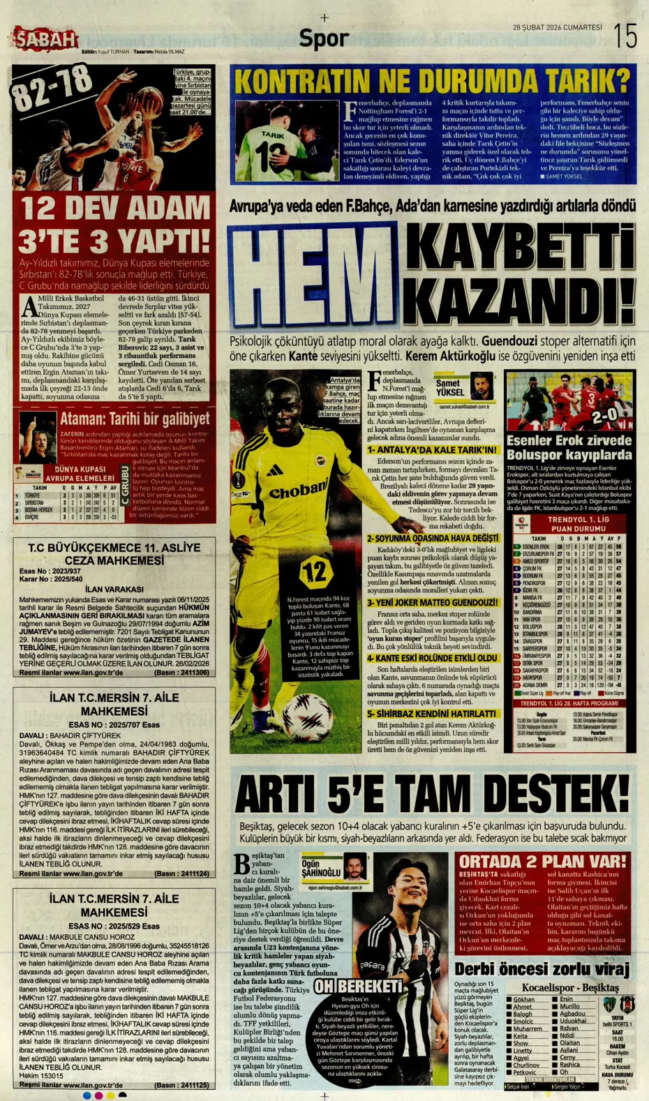 "İsmail Yüksek'e İngiliz takibi" | Sporun manşetleri - 19