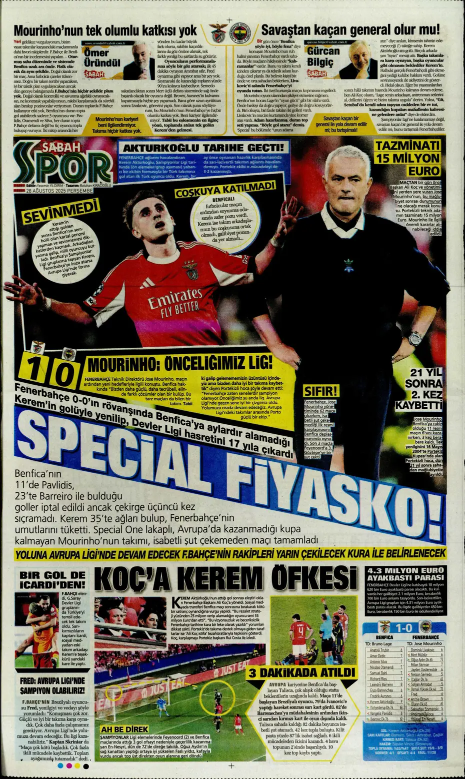 "Kerem Fenerbahçe'yi de Mourinho'yu da bitirdi" | Sporun manşetleri - 11