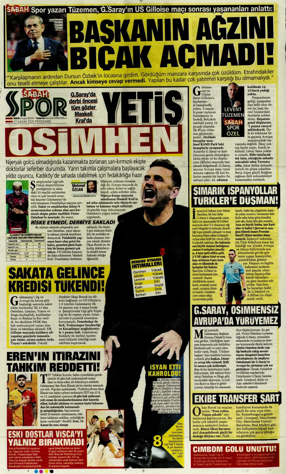"Galatasaray'ı FIFA virüsü sardı" | Sporun manşetleri - 11