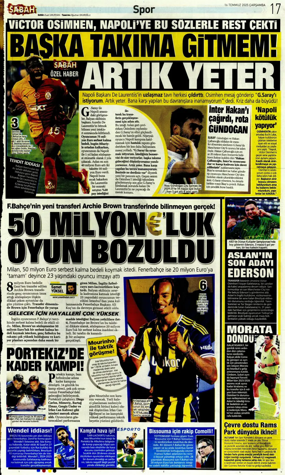 "Sofyan Amrabat'tan şok eden tavır" | Sporun manşetleri - 9