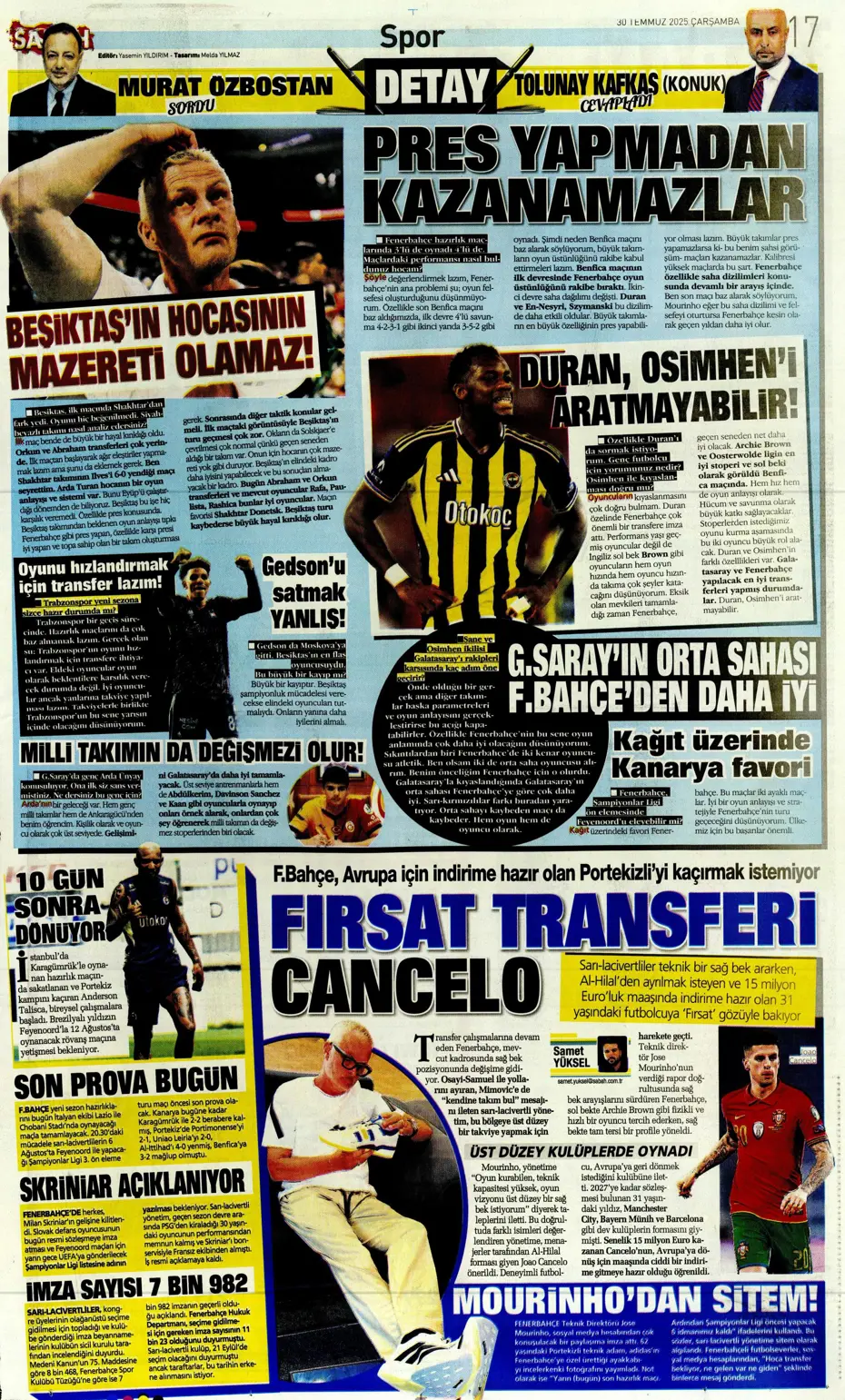"Beşiktaş'ta Sergen Yalçın ve Mancini bombası" | Sporun manşetleri - 9