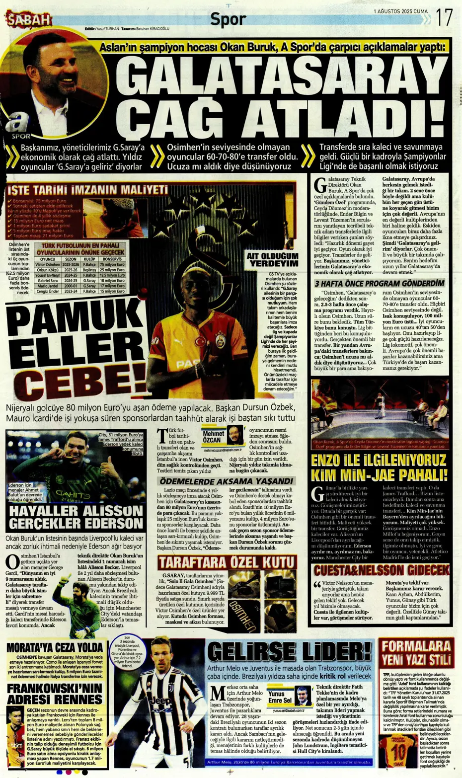 "Ederson için geri sayım" | Sporun manşetleri - 8