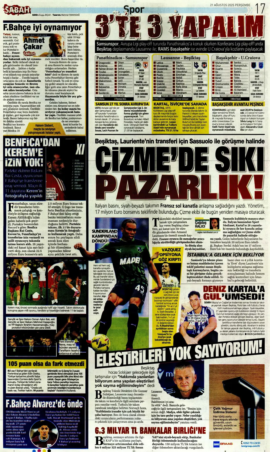 "Benfica'yı Kadıköy'de salladık ama yıkamadık" | Sporun manşetleri - 11