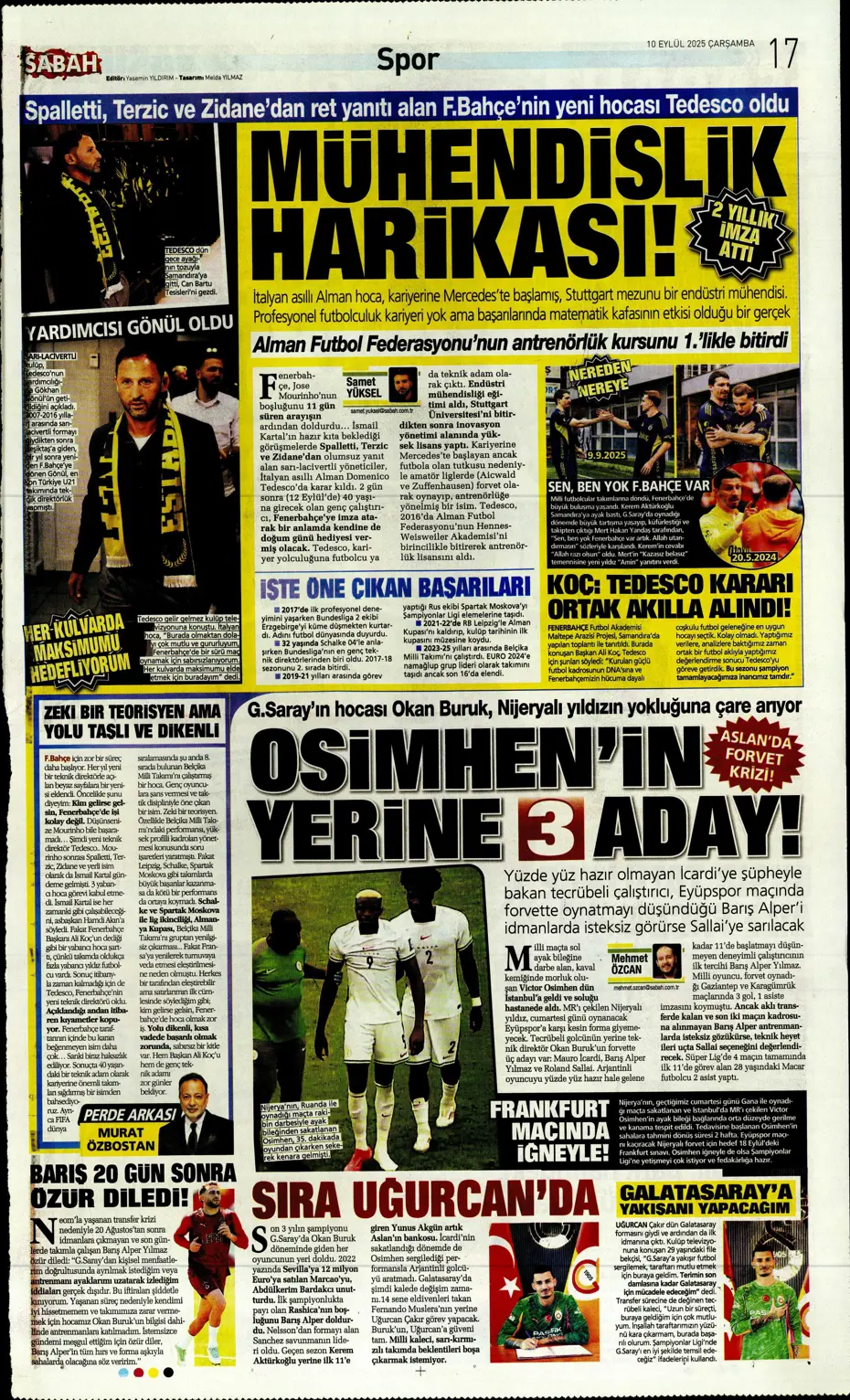"Mühendislik harikası Domenico Tedesco" | Sporun manşetleri - 7