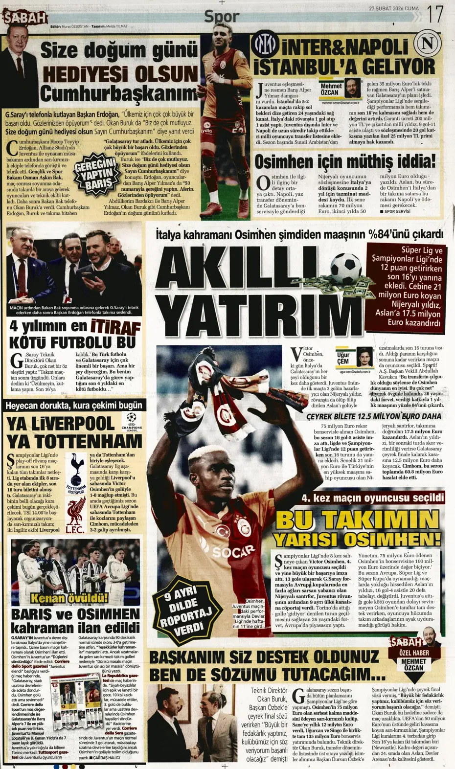 "Osimhen için müthiş iddia!" | Sporun manşetleri - 13 "Osimhen için müthiş iddia!" | Sporun manşetleri - 13