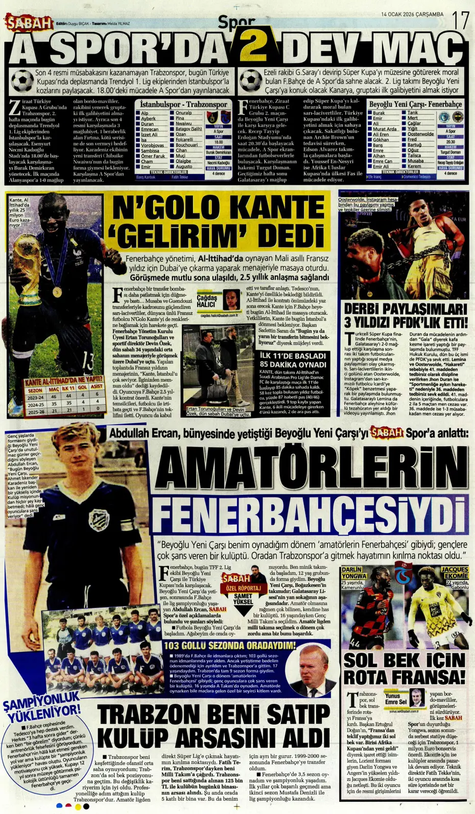 "N'Golo Kante Fenerbahçe'de" | Sporun manşetleri - 5