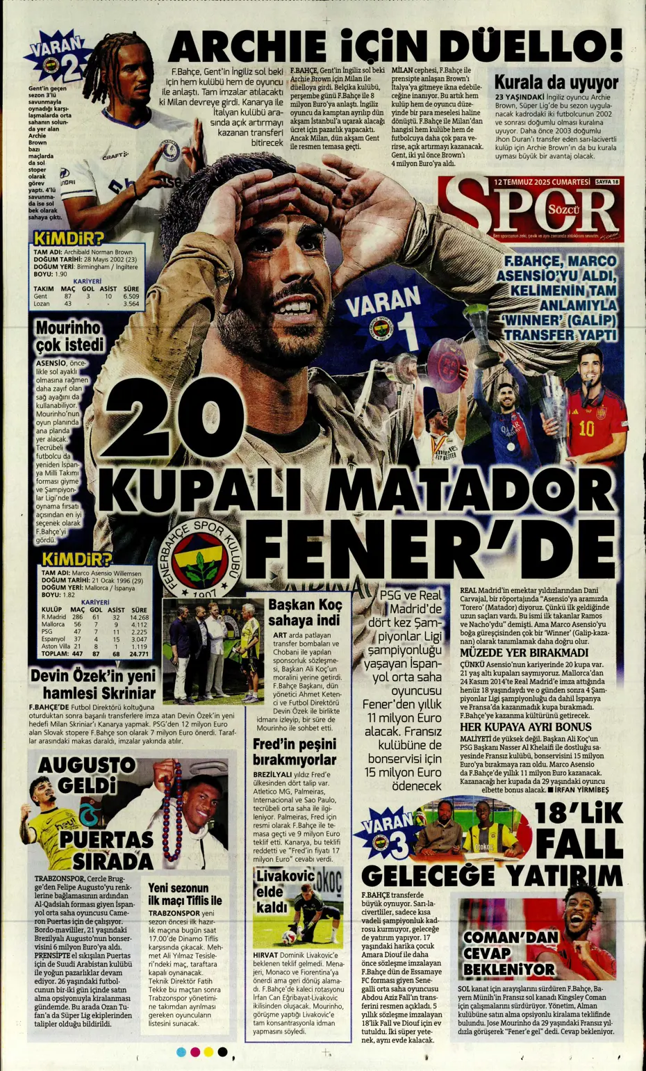 "Asensio ve Skriniar birlikte geliyor" | Sporun manşetleri - 7