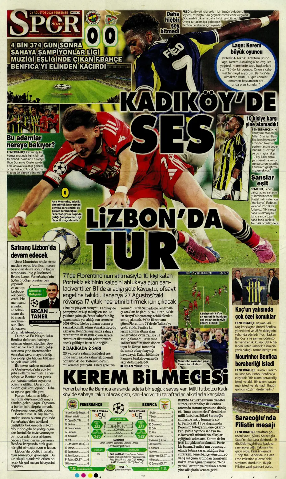 "Benfica'yı Kadıköy'de salladık ama yıkamadık" | Sporun manşetleri - 10