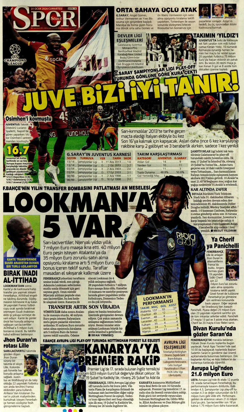 "Lookman, Fenerbahçe'de" | Sporun manşetleri - 6