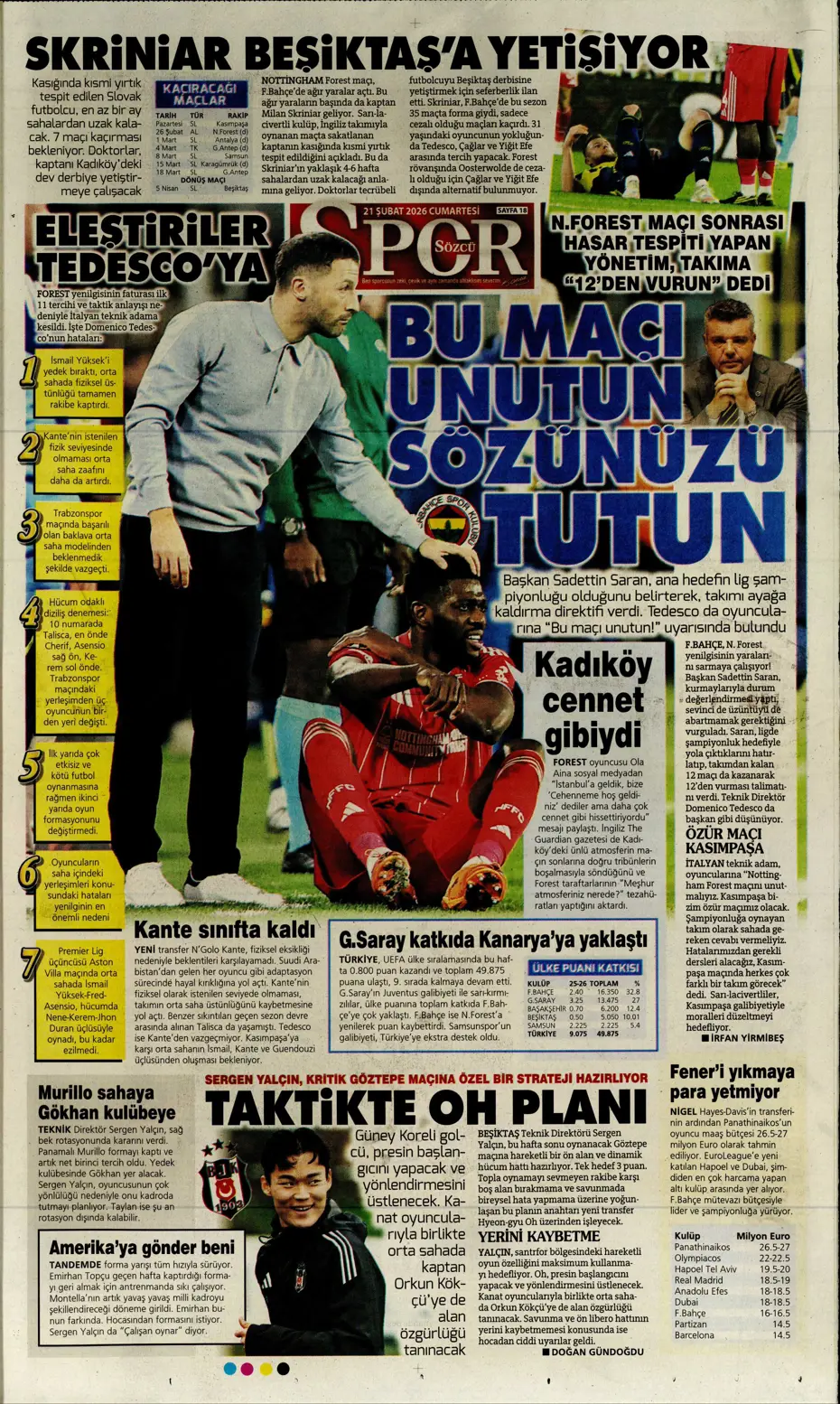 "İlk transfer Altay Bayındır" | Sporun manşetleri - 10