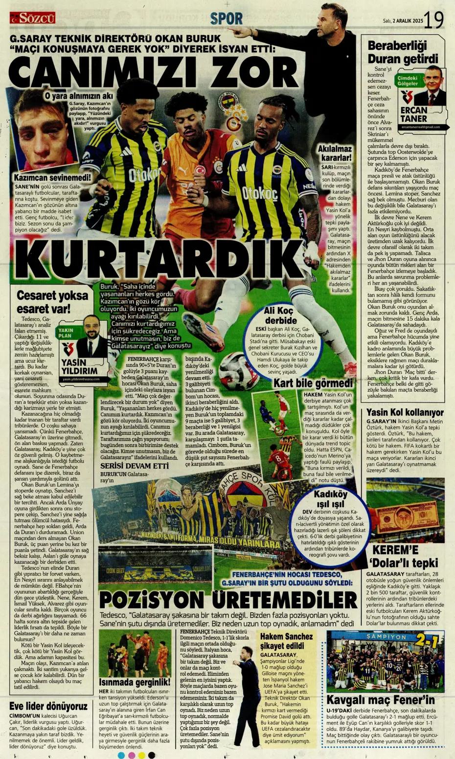 "90+5'te Galatasaray'ı dur'Duran' kafa" | Sporun manşetleri - 11