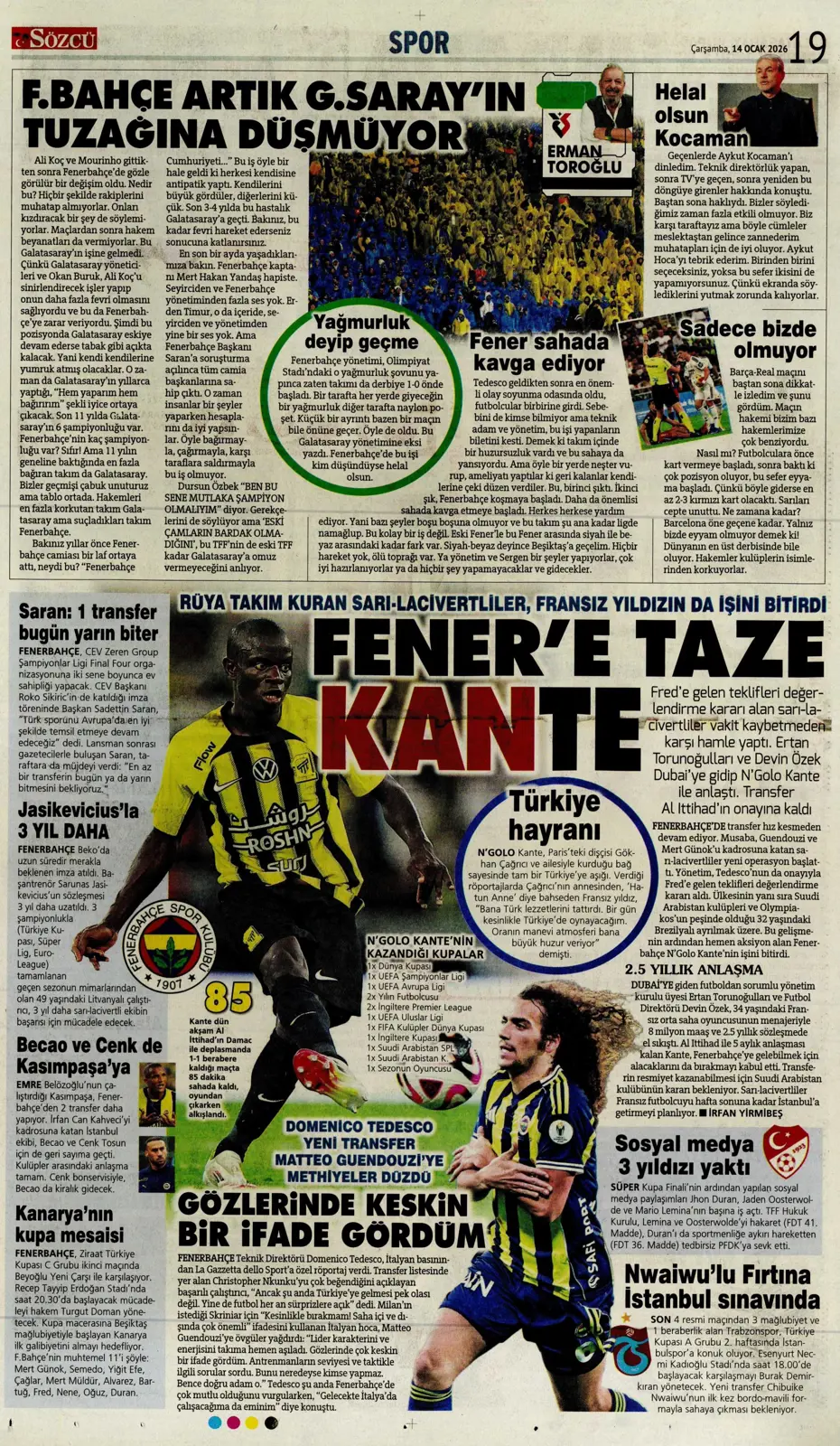 "N'Golo Kante Fenerbahçe'de" | Sporun manşetleri - 6