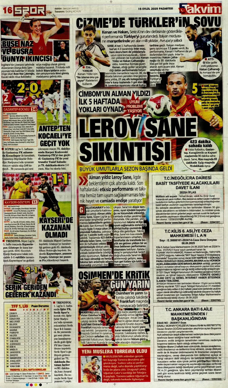 "Galatasaray'da Leroy Sane sıkıntısı" | Sporun manşetleri - 5