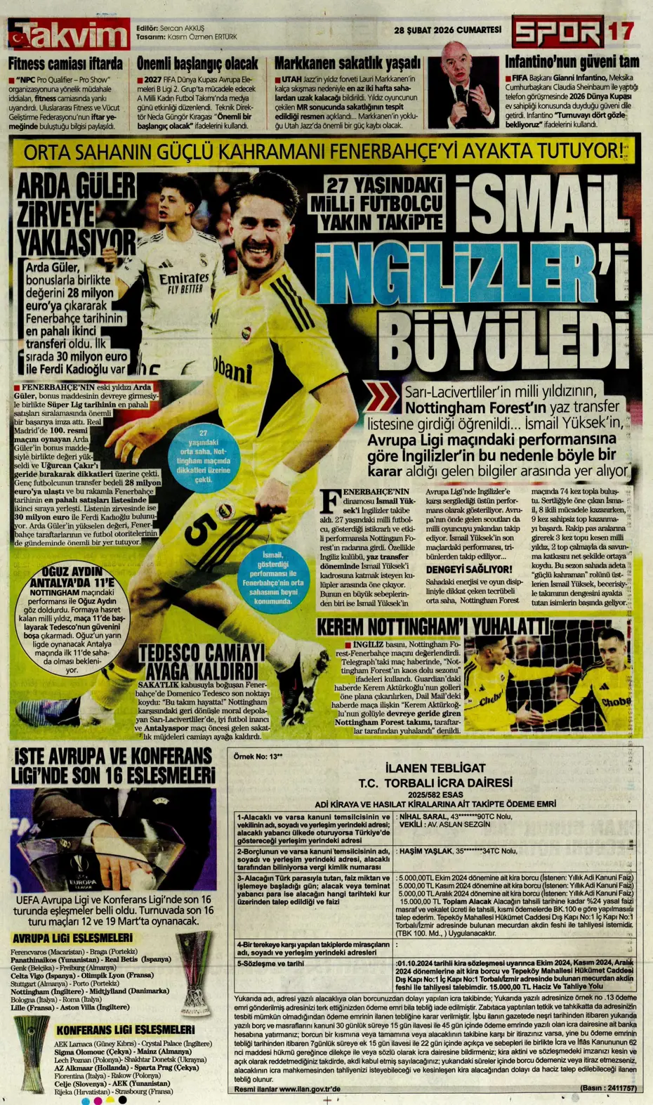 "İsmail Yüksek'e İngiliz takibi" | Sporun manşetleri - 24