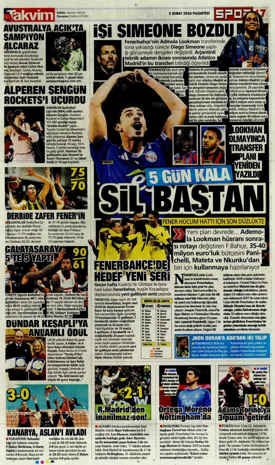 "Lookman peşinata kurban gitti" | Sporun manşetleri - 15